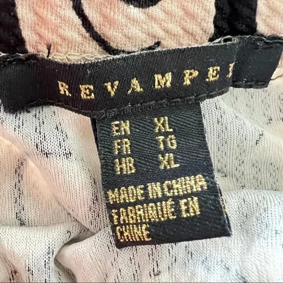 Revamped Waffled Printed Shoulder Y2K Dress Black Cream Dress  Size XL - Picture 6 of 11